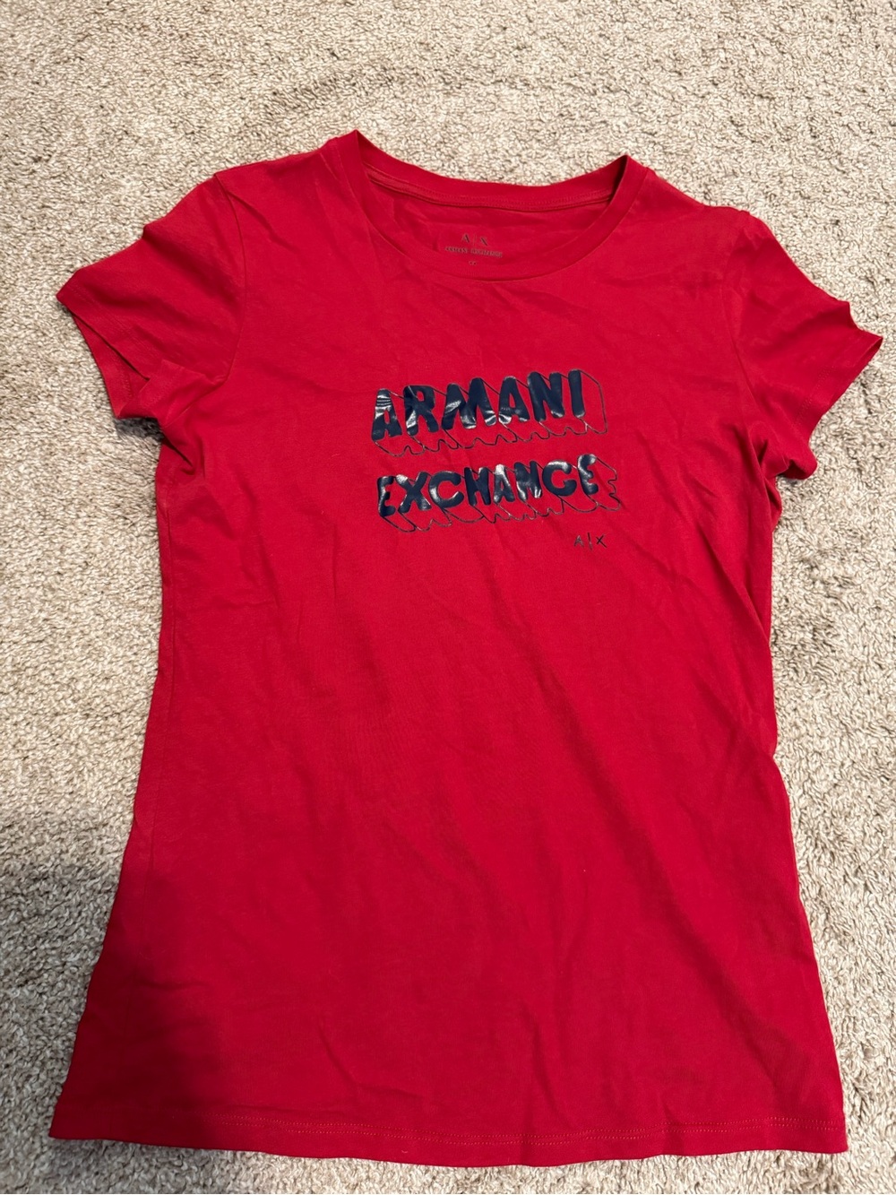 Armani Exchange Red Tee with Subtle Logo Print
